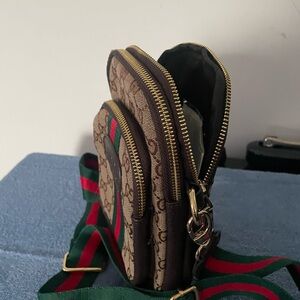 Black and Brown Classic Zippered ClosureCrossbody Bag with wide strap cherry red